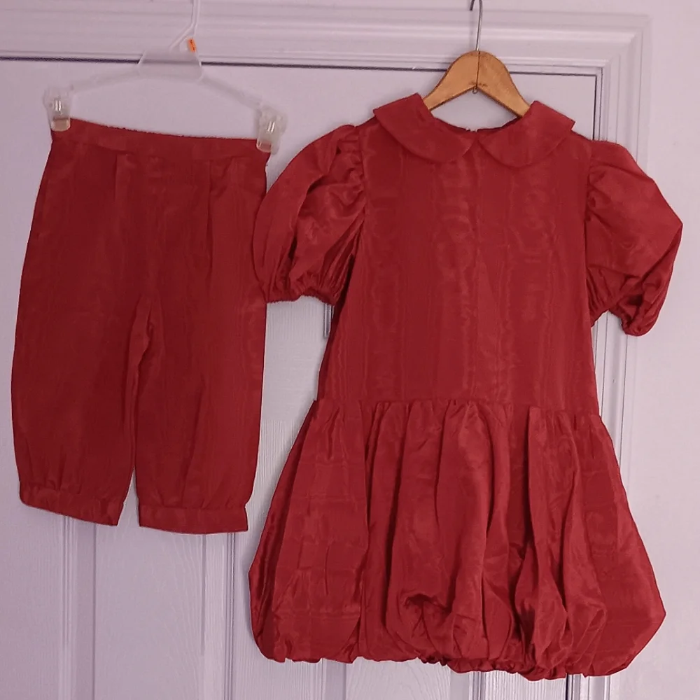 ♥️HP! Girls Vtg. Red 2 Piece Matching Set - Dress Tunic & Bottoms